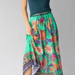 Natural Life Floral Maxi Skirt - Green and Orange